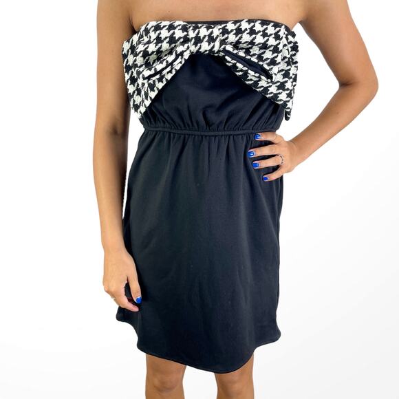 JUDITH MARCH Houndstooth Bow Front Strapless Dress - Picture 1 of 11